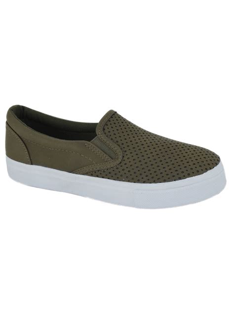 olive green slip on sneakers.